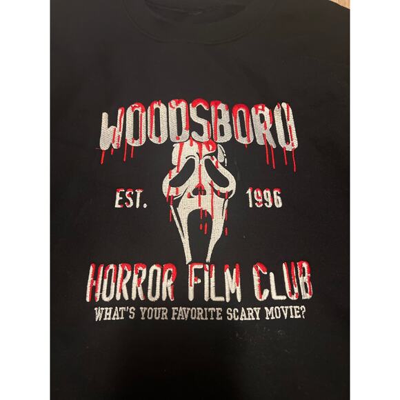 Woodsboro Horror Film Club Sweatshirt Men’s Size XL Black Blood Scream - Picture 2 of 5